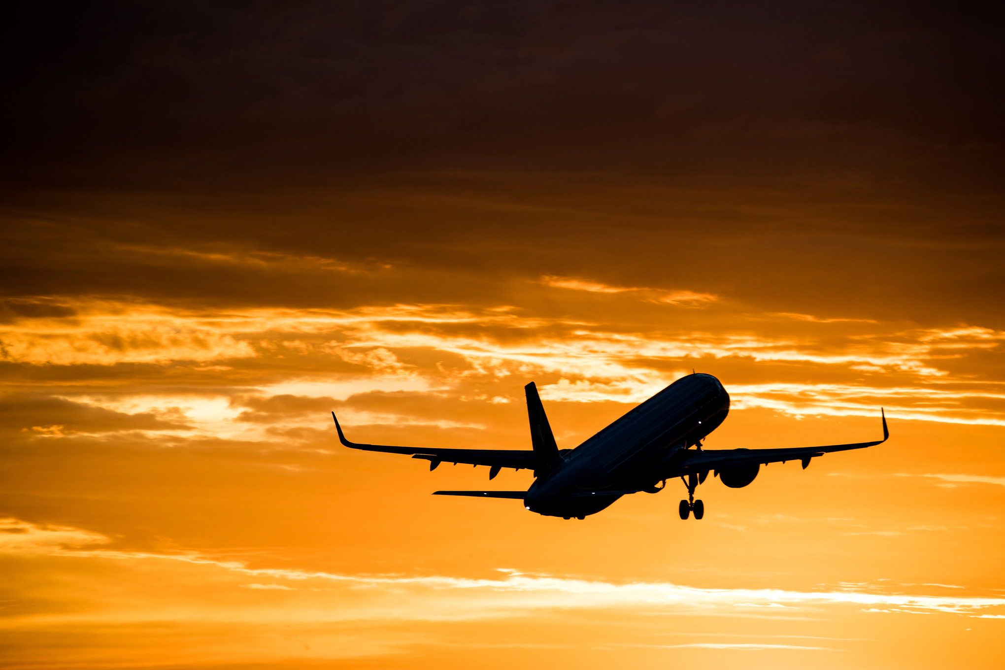Airplane sunset departure